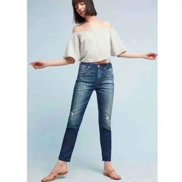 AMO High Rise Babe Cropped Jeans Into The Blue Size 25